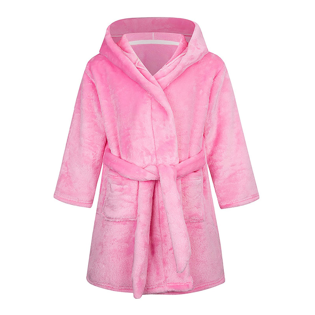 Bademantel für Mädchen, einfarbig, mit Kapuze, Flanell-Fleece-Bademantel für Jungen rose 5-6 Jahre,