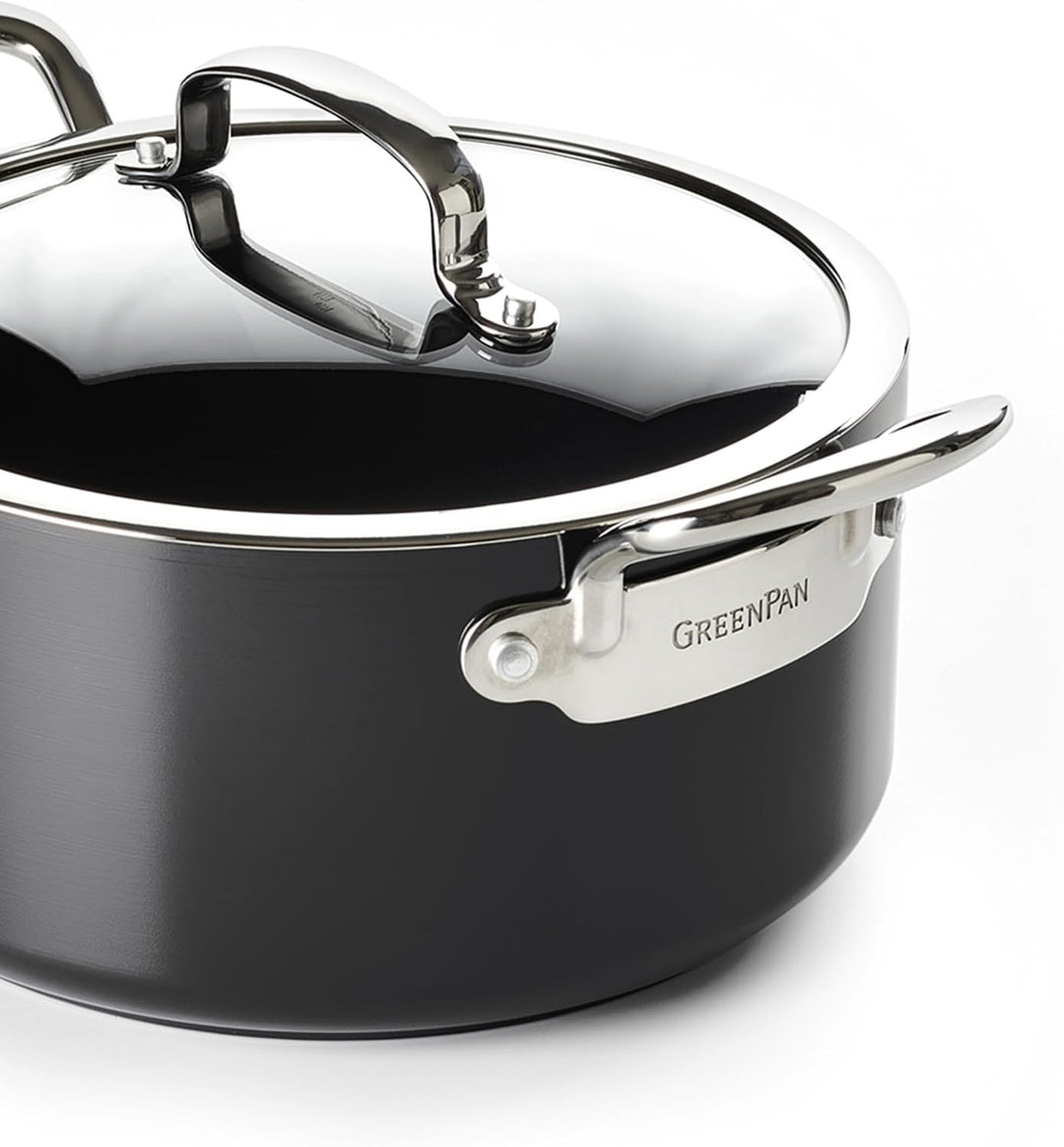 GreenPan Barcelona Hartanodisierte Gesunde Keramische Antihaft Bratentopf 24 cm/5,1 Liter mit Glasde