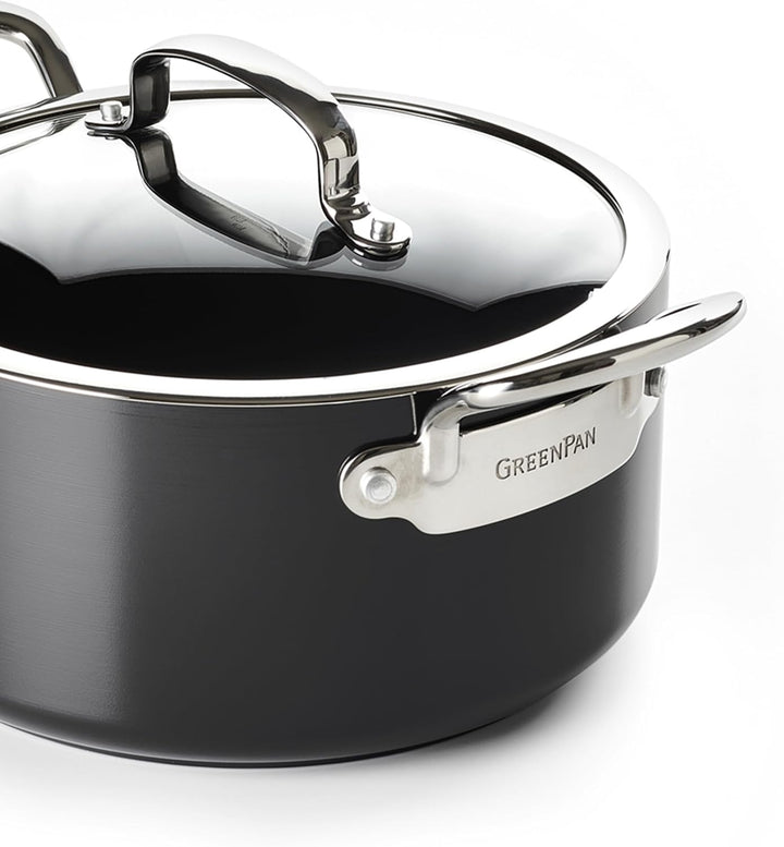 GreenPan Barcelona Hartanodisierte Gesunde Keramische Antihaft Bratentopf 24 cm/5,1 Liter mit Glasde