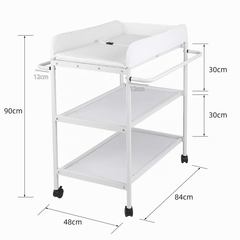 OHMG Baby Wickelkombi Klappbare Wickelkommode,Wickeltisch mit Rollen,Mobiler Wickeltisch mit Wickela