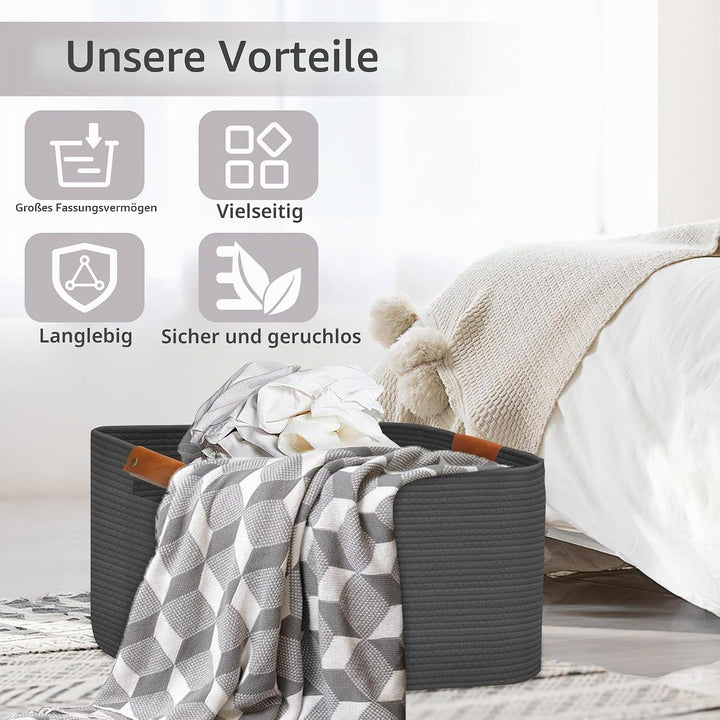 Goodheim Grosser faltbarer Wäschekorb, Wäschekorb für Decke, Spielzeug, Handtücher, gewebte Körbe zu