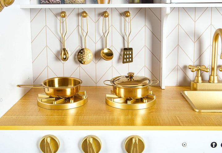 Leomark Kinderküche aus Holz Grosse Gold Spielküche Holzküche mit Zubehör Spielzeugküche für Kinder