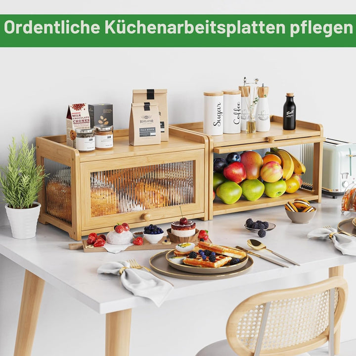 BAMBANG Bambus Brotkasten, Extragross Brotkästen Holz für Küchentheke, brotbox küche zur Brotaufbewa