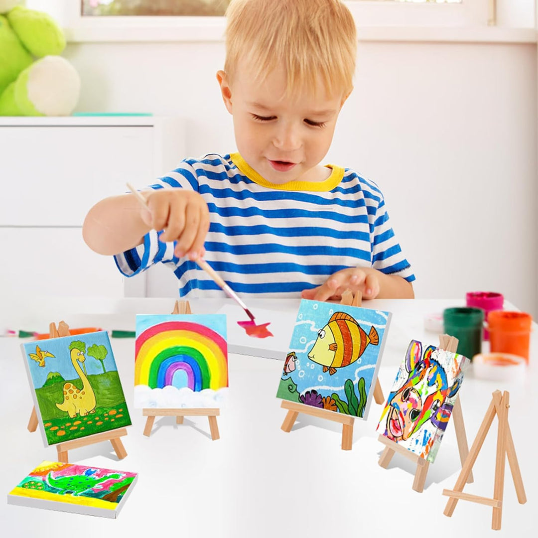 20 Stück Mini Staffelei mit Leinwand, Mini Staffelei aus Holz 15 x 8 cm, Mini Leinwand 10 x 10 cm, K