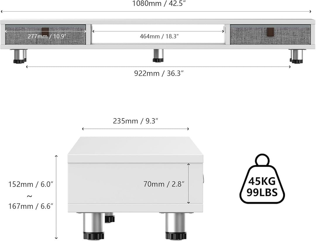 Fenge Dual Monitorständer mit 2 Schublade Grosser Bildschirmständer für PC Laptop TV, Höhenverstellb