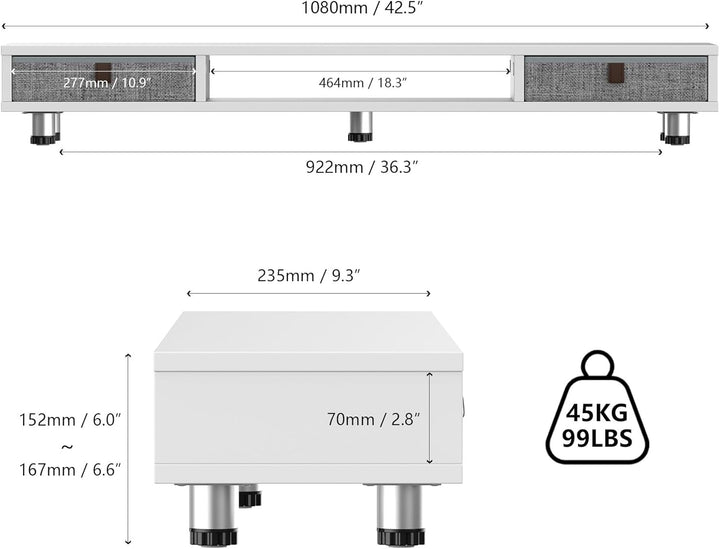 Fenge Dual Monitorständer mit 2 Schublade Grosser Bildschirmständer für PC Laptop TV, Höhenverstellb