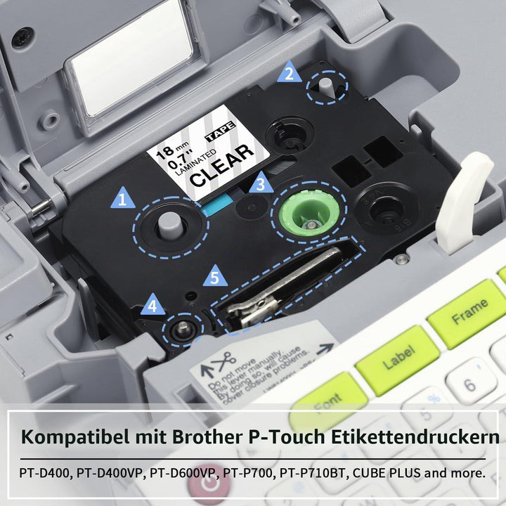 4x kompatibel für Brother P-touch Transparent Bänder 18mm TZe-141 PTouch Schriftband 18mm Clear TZe1