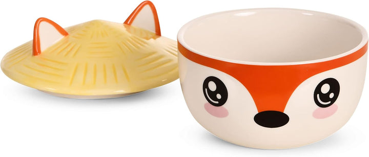 Elbenwald Fuchs Kawaii Schale mit Deckel für Anime Fans Ramen-Bowl Müslischale rundumbedruckt 550 ml