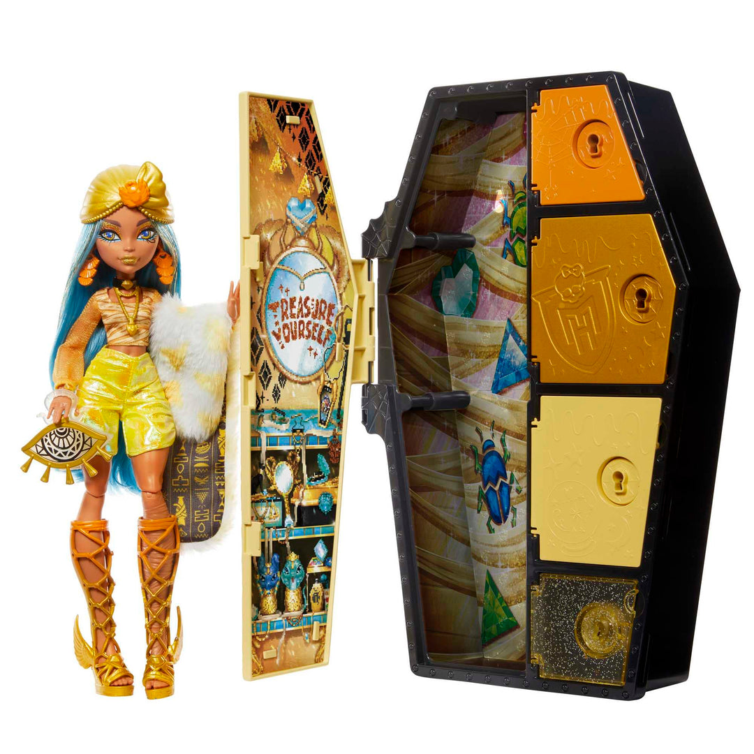 Monster High Skulltimate Secrets Fearidescent - Cleo de Nile Puppe mit sargförmigem Spind mit über 1