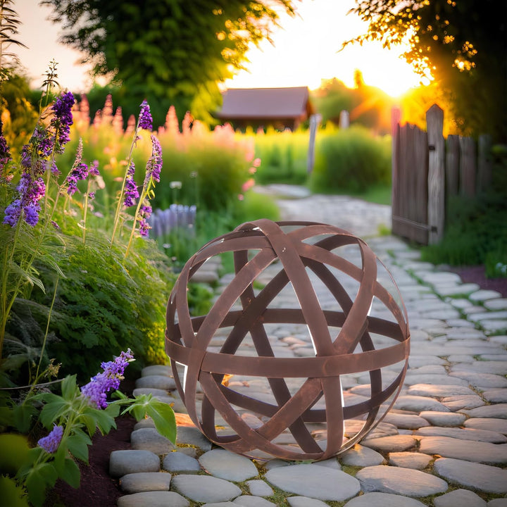 ecosoul Kugel Rostkugel Dekokugel verrostet Bänder Gartenkugel Metall Rost Deko Edelrost Verschieden