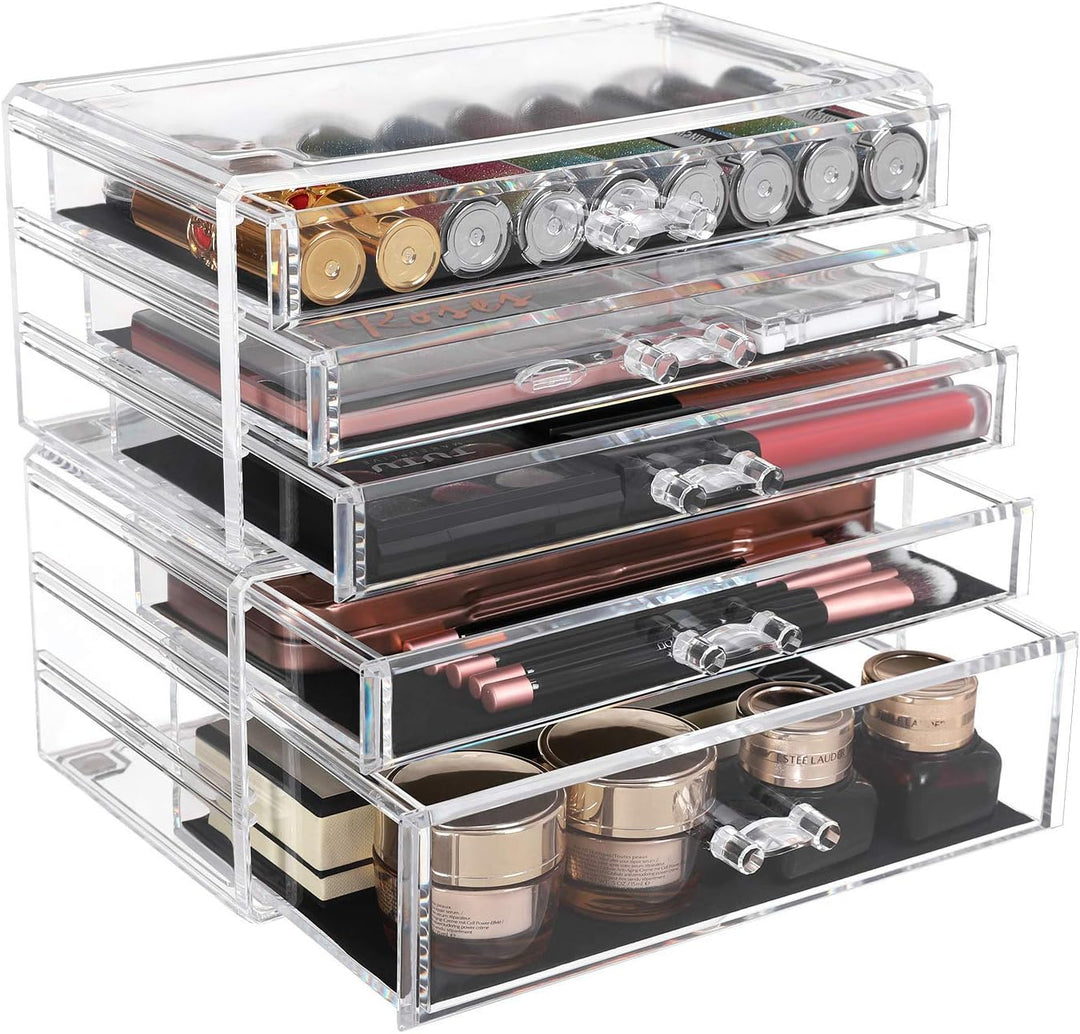 SONGMICS Make-up Organizer, 2 stapelbare Aufbewahrungsboxen für Schmuck und Kosmetik, mit 5 Schublad