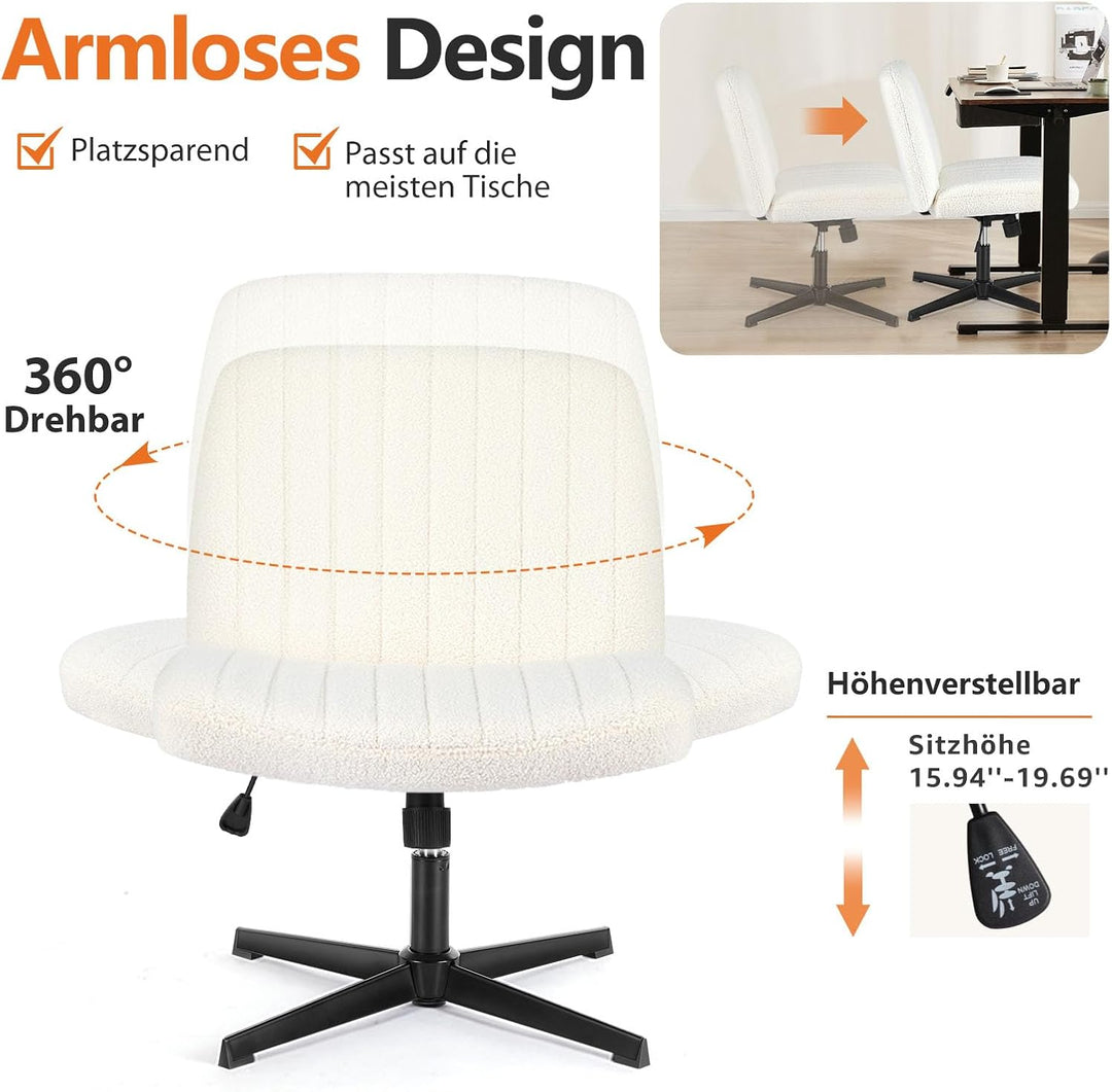 Sweetcrispy Bürostuhl Ohne Armlehnen, Schreibtischstuhl mit Teddy Velvet, Lesesessel mit Breiterem P