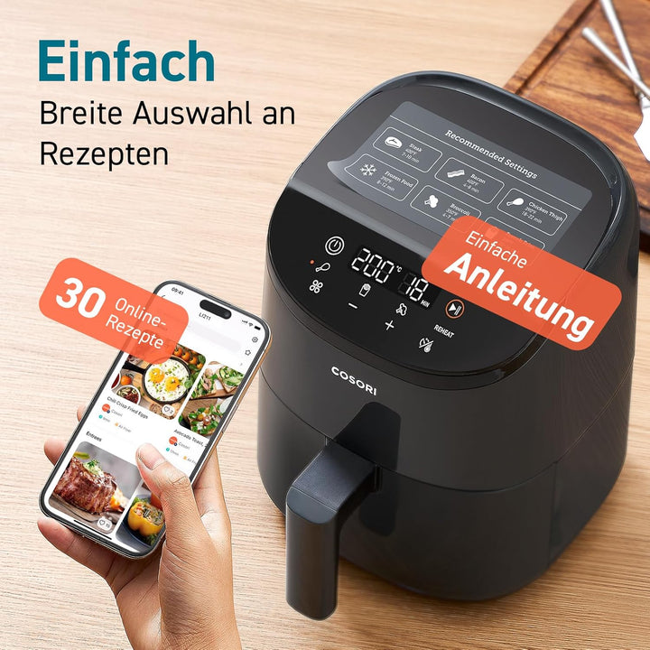 COSORI Heissluftfritteuse klein 2L, Mini-Airfryer für 1 Person, ideal für Camping, Reisen und Wohnmo