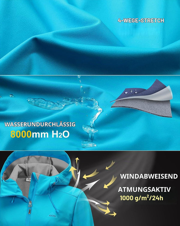 33,000ft Damen Softshelljacke Wasserdichte Winddichte Funktionsjacke Atmungsaktive Übergangsjacke Le
