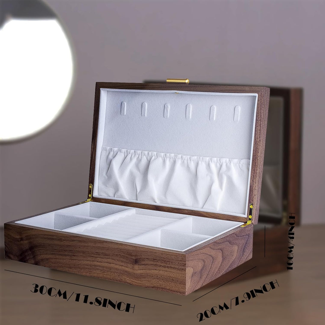 Schmuckkasten – Handgefertigtes Massivholz Retro Schmuck Box mit Schubladen Samt Innenfutter, Armbän
