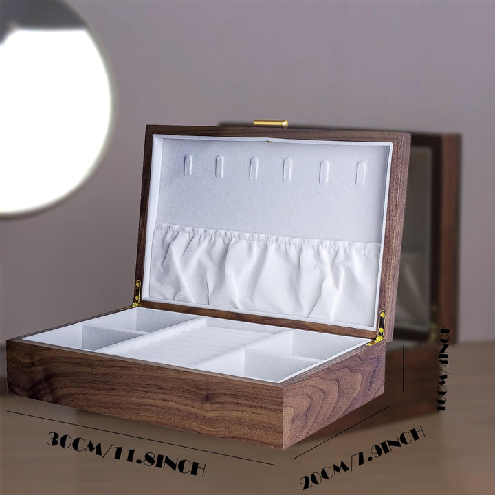 Schmuckkasten – Handgefertigtes Massivholz Retro Schmuck Box mit Schubladen Samt Innenfutter, Armbän