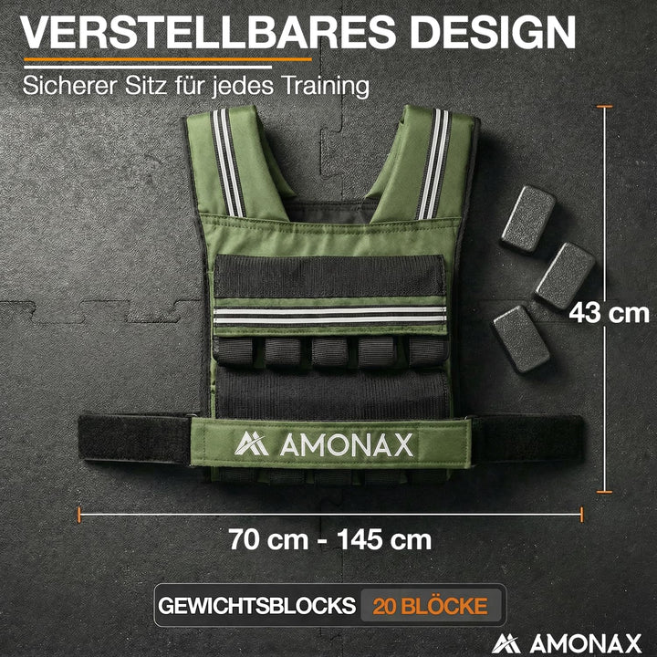 Amonax Gewichtsweste 10-30kg, Verstellbare Weighted Vest mit Reflektoren | Weighted Vest mit Reflekt