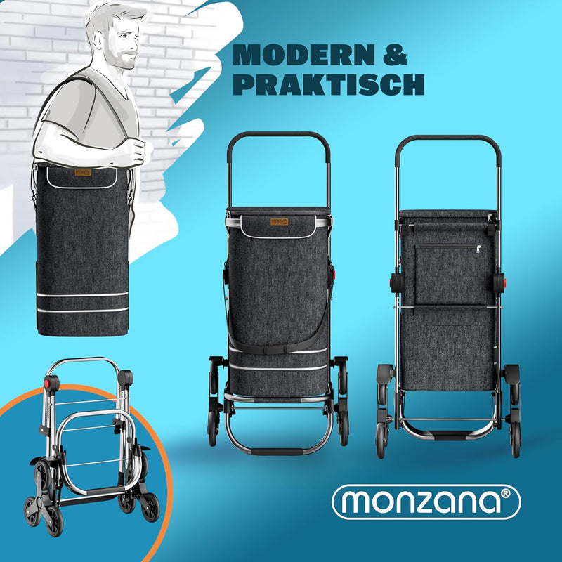 Monzana 2in1 Einkaufstrolley 38 L Klappbar Abnehmbare Tasche 6 Rollen Treppensteiger Einkaufswagen E