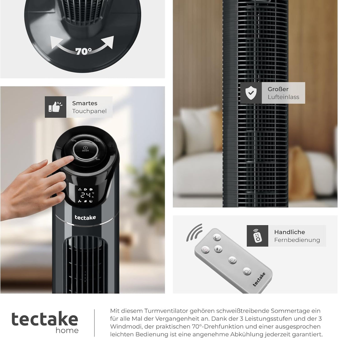 tectake® Standventilator mit Fernbedienung, 110 cm, oszillierender Ventilator mit Fernbedienung und