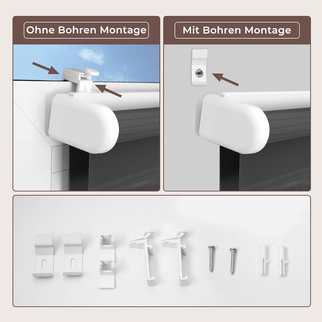 Allesin Doppelrollo schnurlos Klemmfix ohne Bohren Duo Rollos für Fenster & Tür, 90x120cm (BxH) Anth