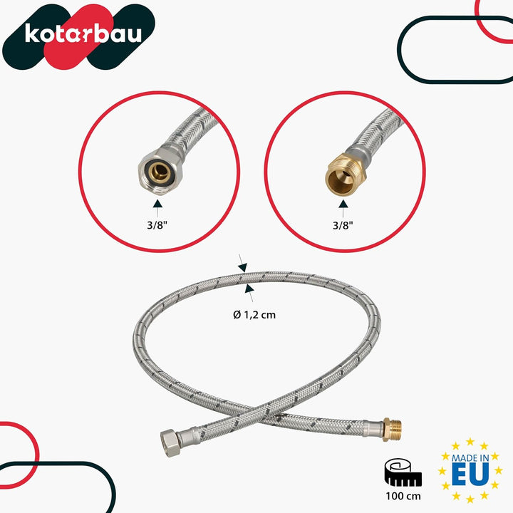 KOTARBAU® 2er Set Flexschlauch 3/8 Zoll - Wasserschlauch - 100 cm - Panzerschlauch - Aussengewinde x