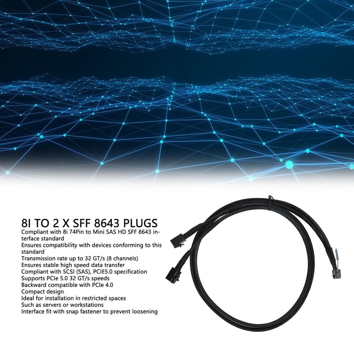 für MCIO 8i zu 2 SFF 8643 Kabel, PCIe 5.0 für Server Data Center 31,5 Zoll, für MCIO X8 zu SAS HD SF