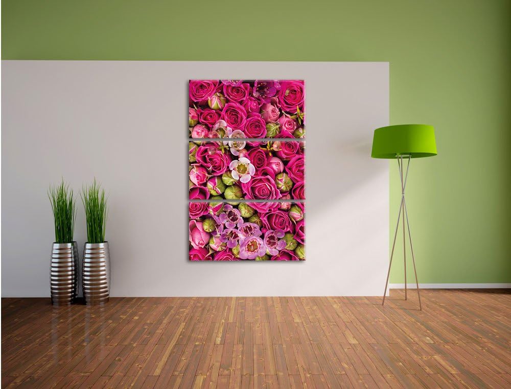 Pixxprint Rosa Rote Rosen als Leinwandbild - Grösse: 3-Teilig (120x80cm) - Wandbild - Kunstdruck - f