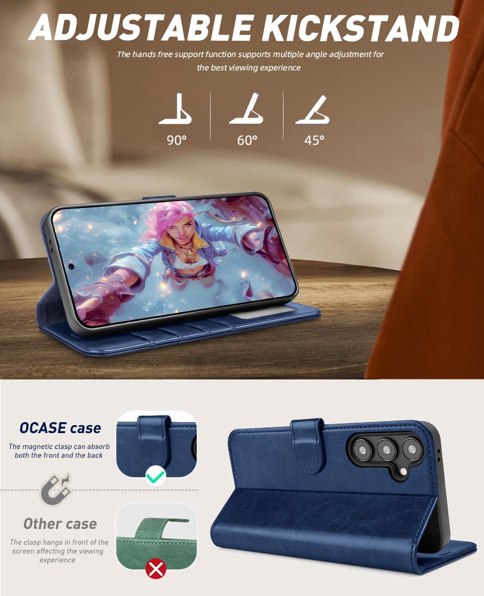 OCASE Handyhülle für Samsung Galaxy S24 FE Hülle Premium Leder Flip Klappbare Klapphülle Stossfeste
