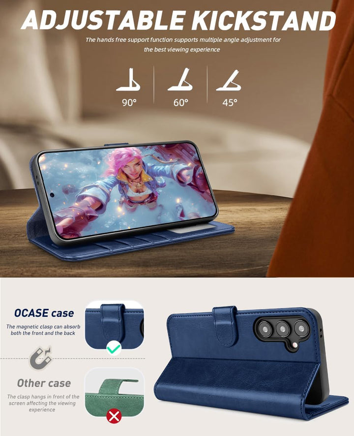 OCASE Handyhülle für Samsung Galaxy S24 FE Hülle Premium Leder Flip Klappbare Klapphülle Stossfeste