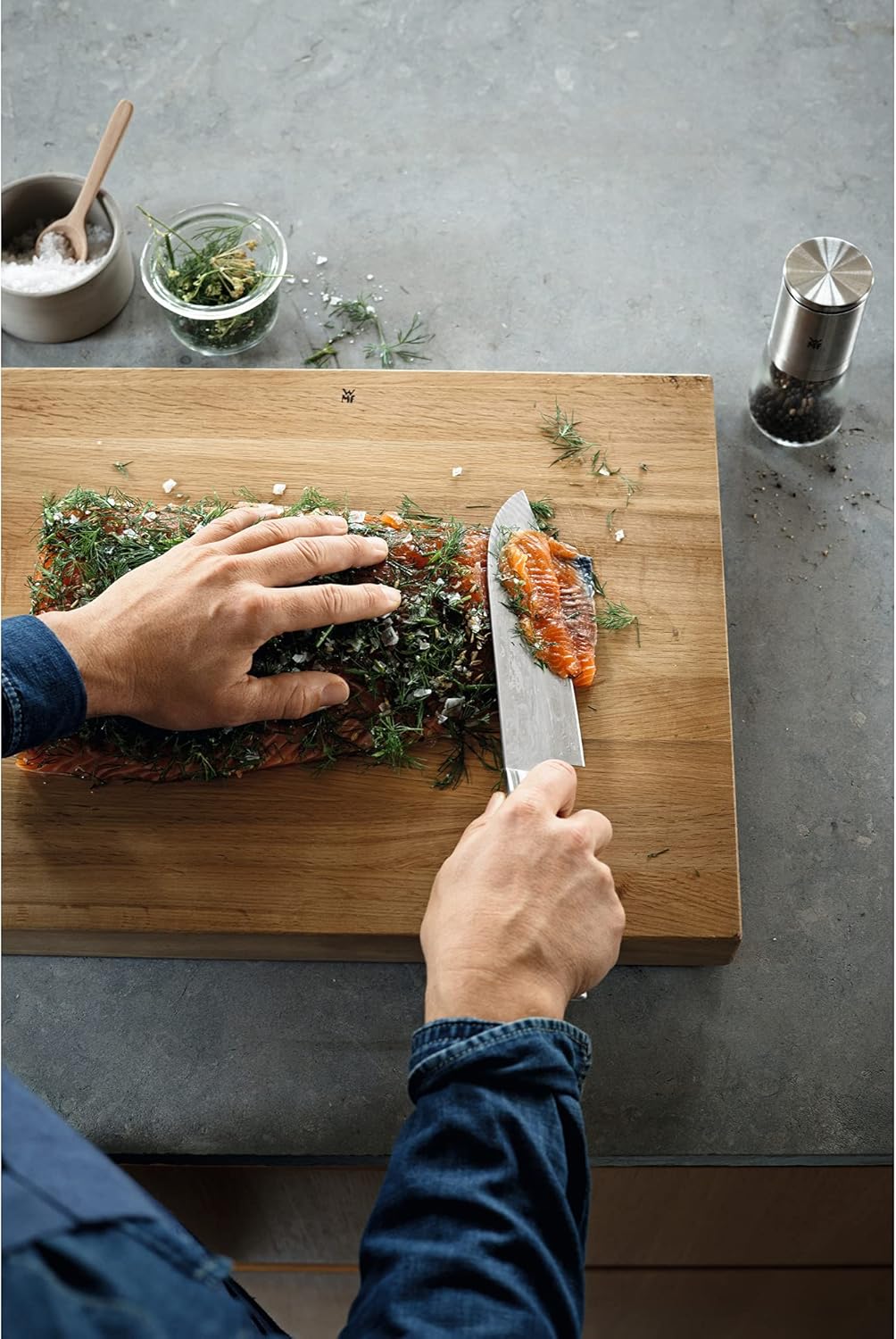 WMF Grand Gourmet Damastmesser, Allzweckmesser 23 cm, Made in Germany, Damaststahl 120-lagig, Perfor