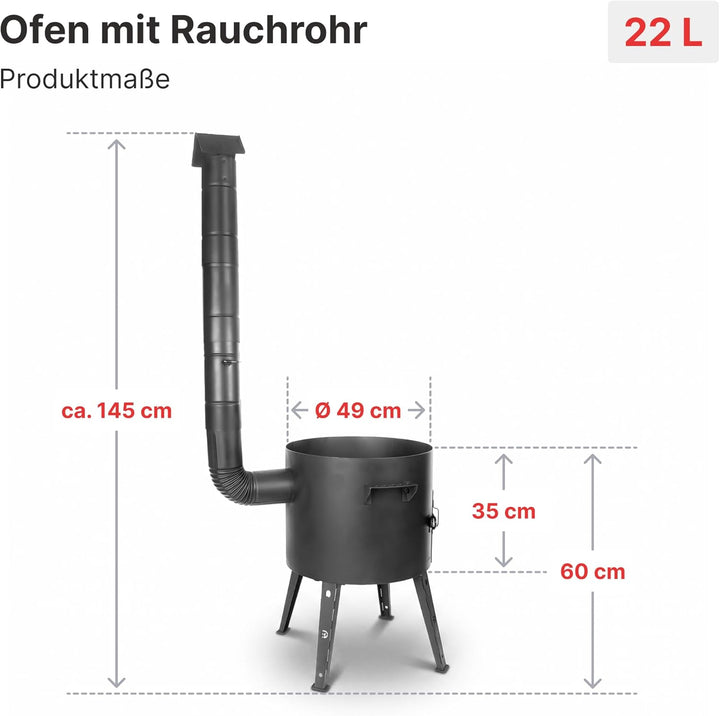 Ø49cm Uchag 2mm stahl mit Abzugsrohr Utschak Feuerstelle Utschag Campingofen 22L Kazan WOK Kasan (Ru