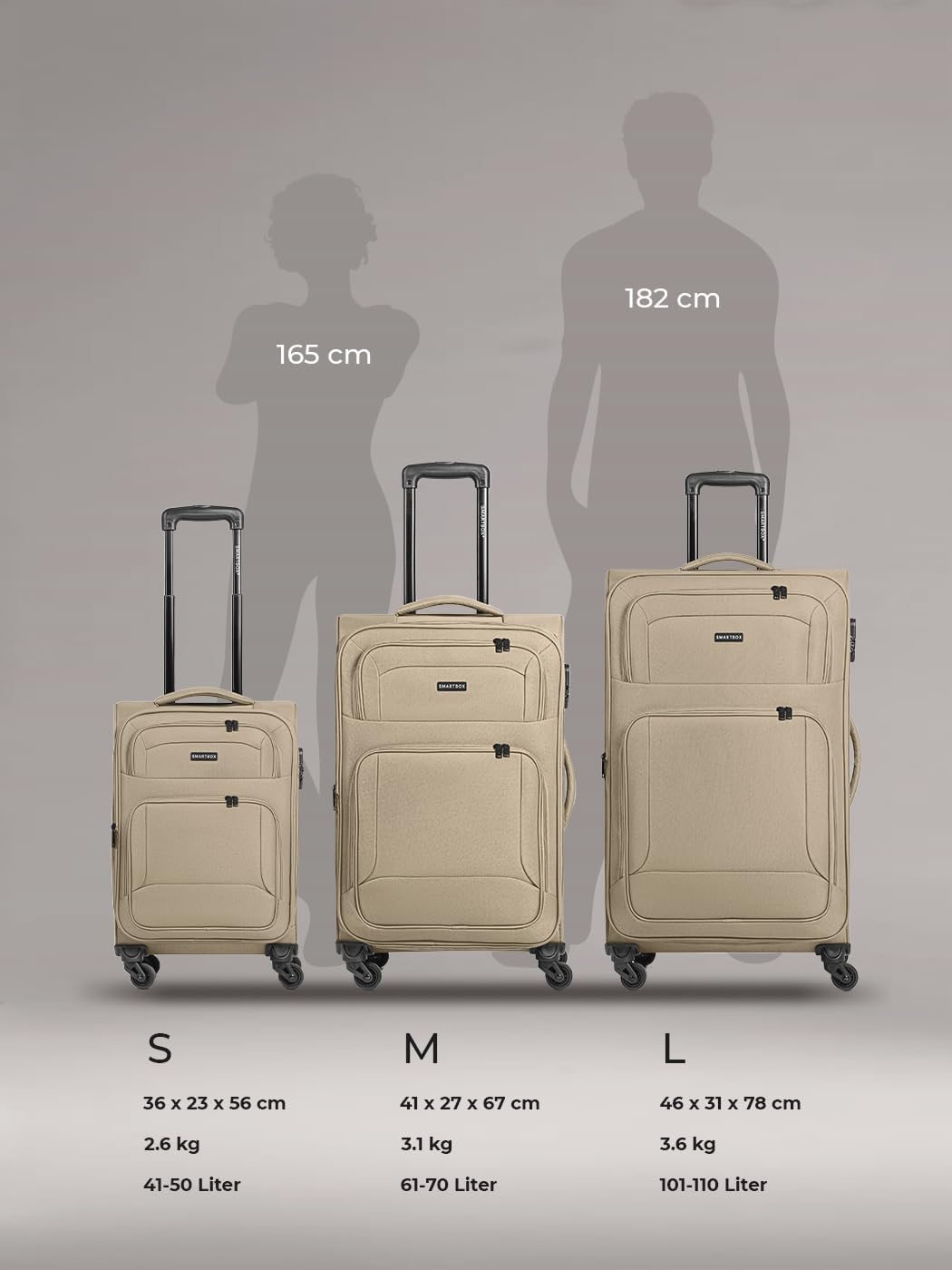 SMARTBOX Weichgepäck Kabinen-Koffer für Damen &amp; Herren | Kleiner Cabin-Trolley 36 x 23 x 57 cm | 4 R
