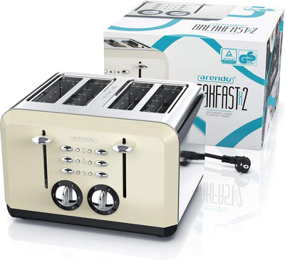 Arendo - Automatik Toaster 4 Scheiben - Edelstahlgehäuse - bis zu Vier Sandwich und Toast-Scheiben -