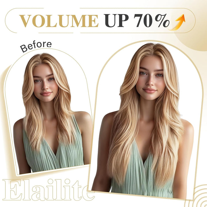 Elailite Extensions Echthaar Clip in 8 Tressen Voller Kopf 