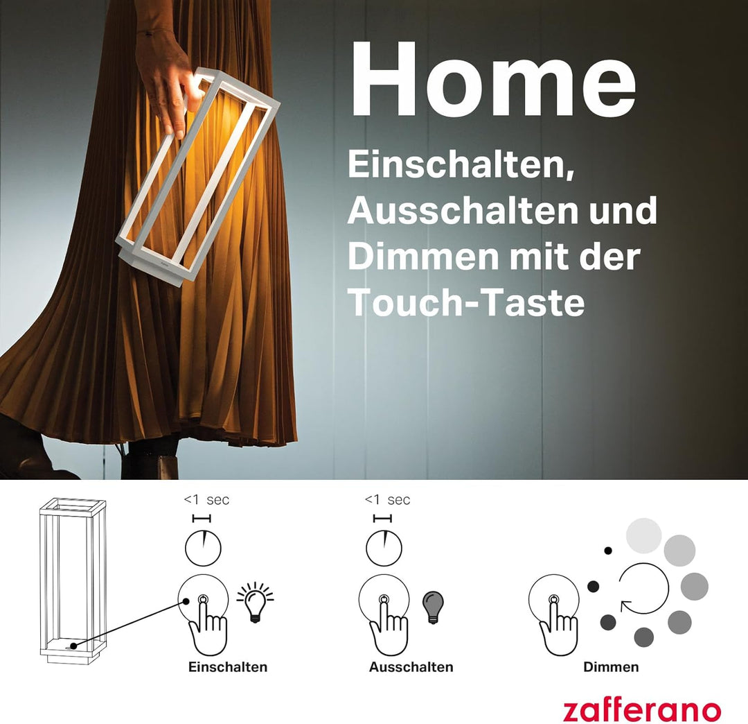 Zafferano Home Pro Kabellose Wiederaufladbare LED-Tischlampe - Dimmbare Touch-Laterne für Innen und