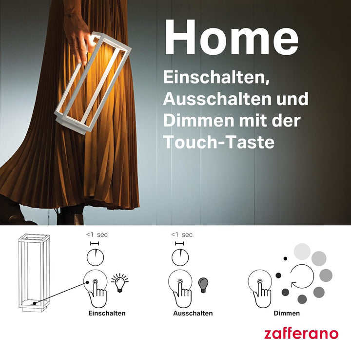 Zafferano Home Pro Kabellose Wiederaufladbare LED-Tischlampe - Dimmbare Touch-Laterne für Innen und