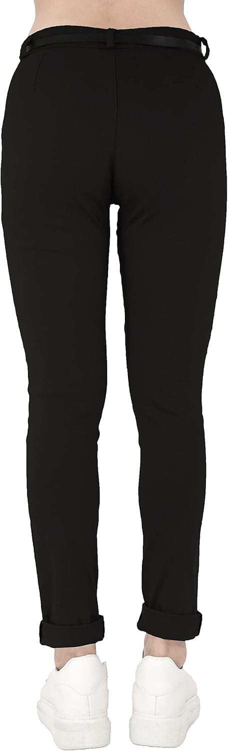 JOPHY & CO. Elastische Damen-Chino-Hose mit Gürtel (Artikelnummer: 3008) Regulär S Schwarz, Regulär