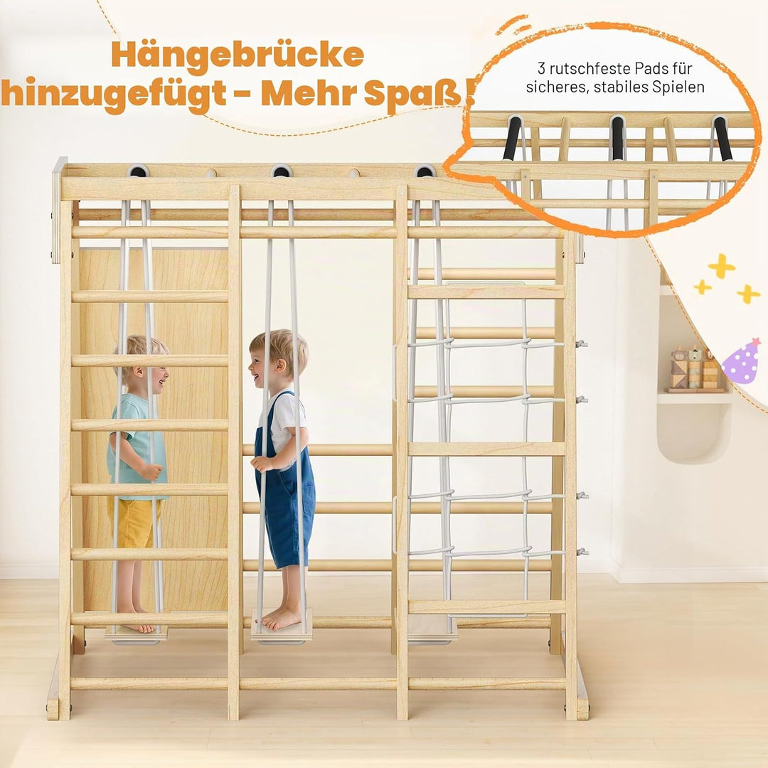 9-in-1-Klettergerüst für den Innenbereich für Kinder, Indoor-Spielplatz aus Holz mit Rutsche und Sch
