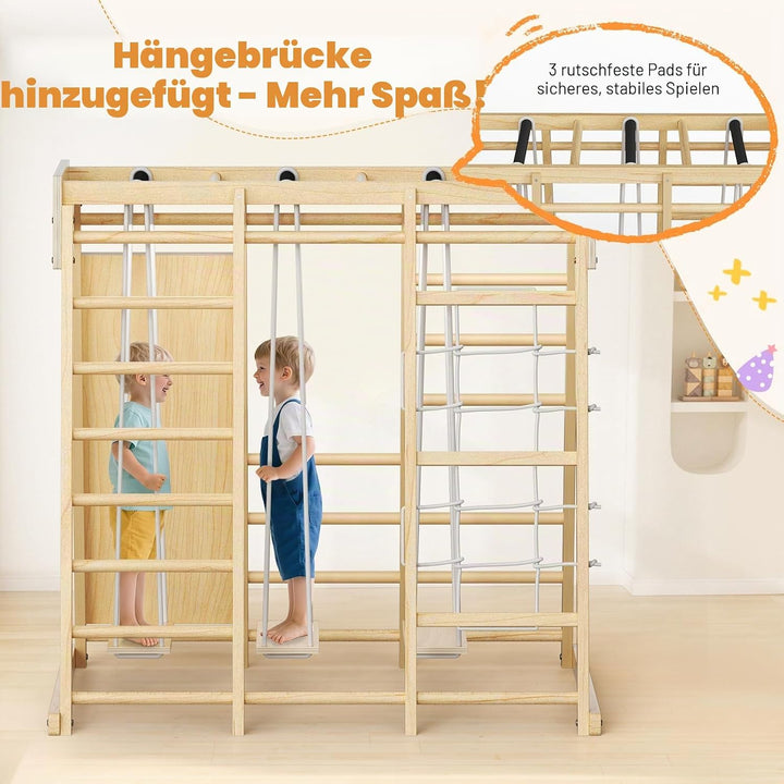 9-in-1-Klettergerüst für den Innenbereich für Kinder, Indoor-Spielplatz aus Holz mit Rutsche und Sch