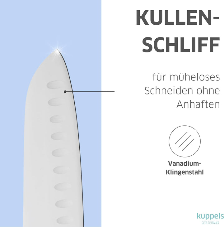 Kuppels Wood Santoku Messer mit Kullenschliff, 17 cm Klingenlänge, extrem scharf & schnitthaltig, Me