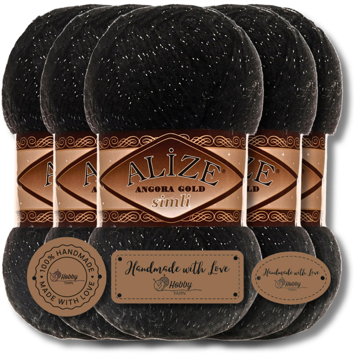 Hobby YARN Alize 5x 100 g Angora Gold Simli Türkische Premium Wolle Mohair aus Schurwolle mit Glitze