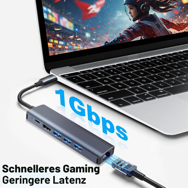 USB C Hub Ethernet 6 in 1, 4K HDMI, LAN RJ45 1000Mbp,PD100W, 3*USB A 3.0 5Gbps Docking Station USBC