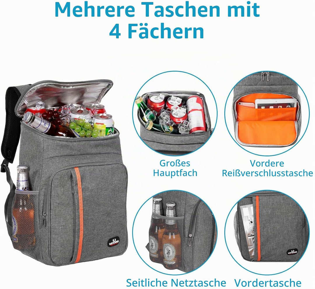 HEQUN 23L Kühlrucksack Thermo Rucksack Picknickrucksack Kühltasche Gross Isoliert Cooler Bag Perfekt