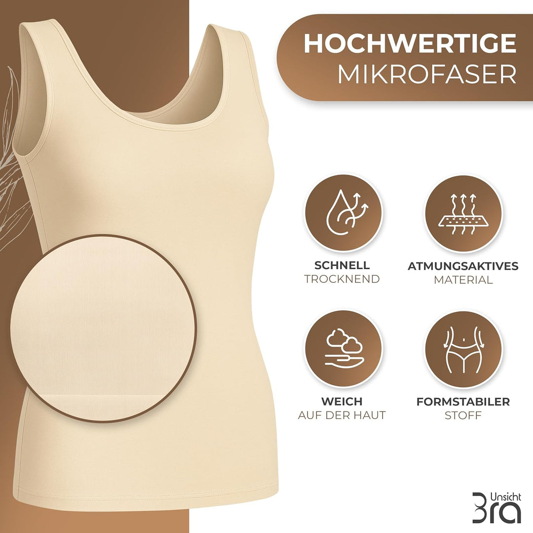 3er Pack Shape Damen Unterhemden Longshirt | Basic Wohlfühl Mikrofaser Damen Top ohne Bügel | Bauchw