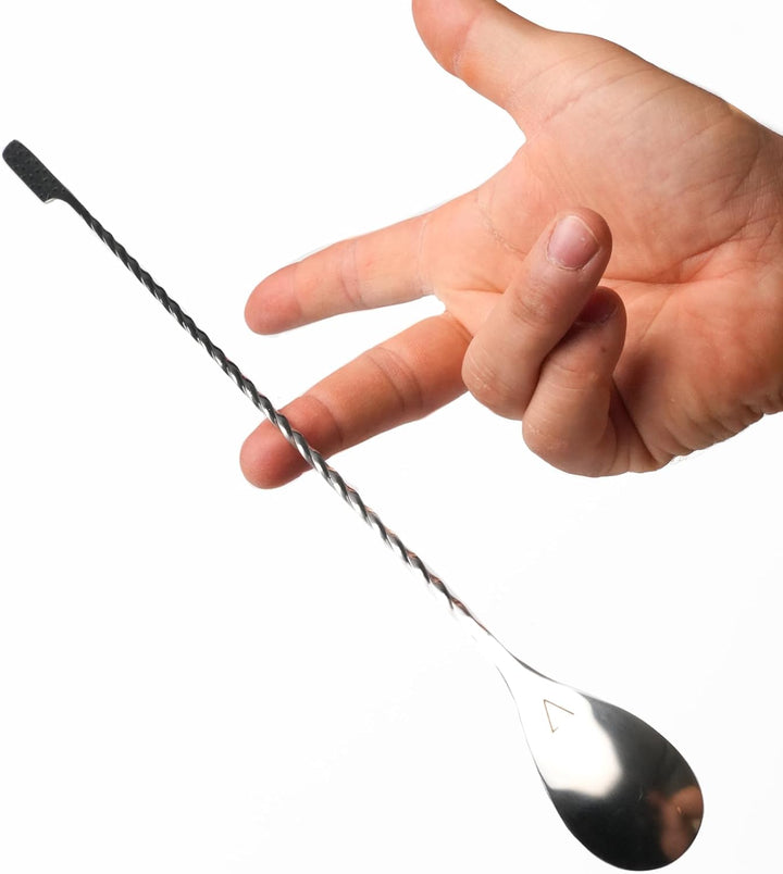 Kidia Barlöffel Geometric Lines 40 cm – Professioneller Bar Spoon aus 304 Edelstahl mit 1/2/3 ml Dos