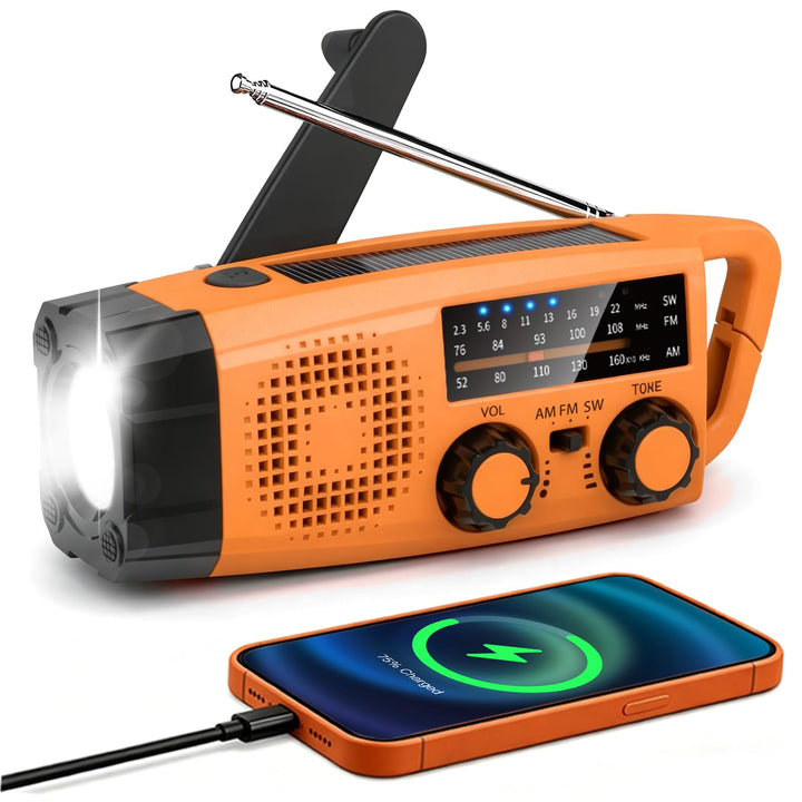 Gemmac Kurbelradio mit Solar und Powerbank, Notfallradio 2000mAh USB AM/FM/SW Tragbar Emergency Radi