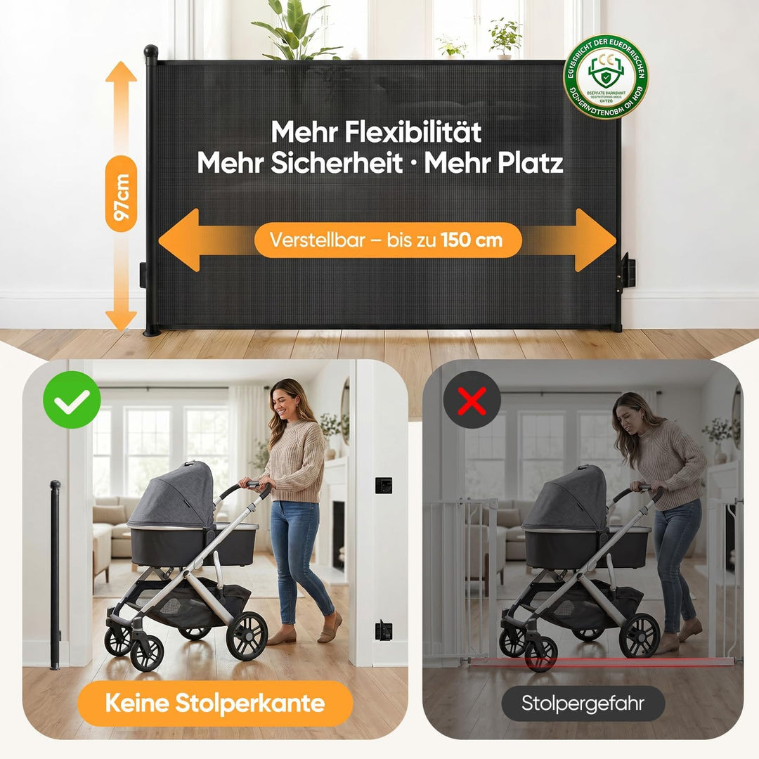 Sekey Treppenschutzgitter Ausziehbar 0-150 cm, Höhe 97 cm, Feste Schraubmontage Türschutzgitter, Abs