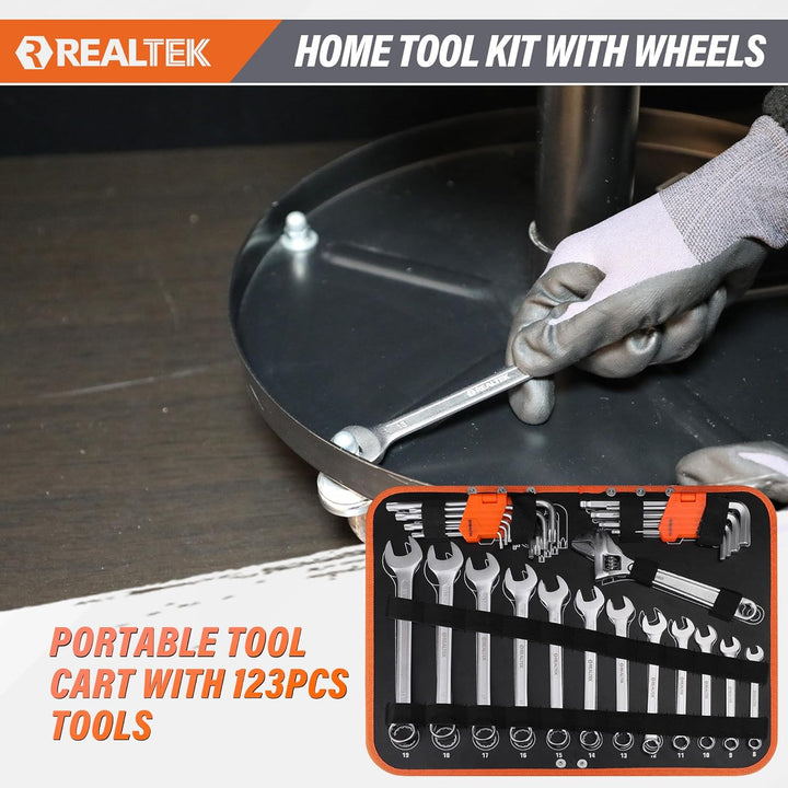 REALTEK Werkzeugkoffer 123 tlg Werkzeug Set mit Trolley-Funktion, Werkzeugkasten mit Ratsche Schraub
