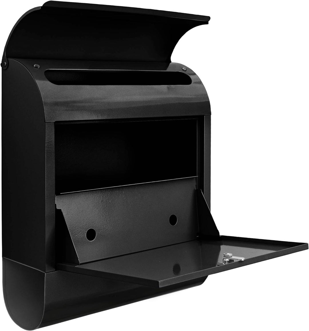 banjado Design Briefkasten schwarz Stahl mit Zeitungsfach - 39x47x13cm gross mit 2 Schlüssel - Brief