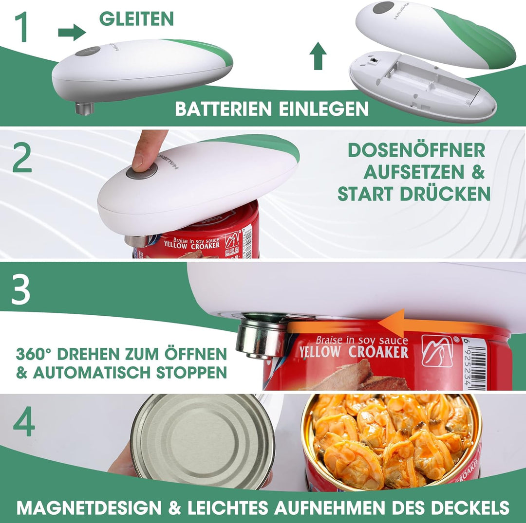 HAUSHOF Elektrischer Dosenöffner, One Touch Dosenöffner, Automatische 360°-Drehung & Automatischer S